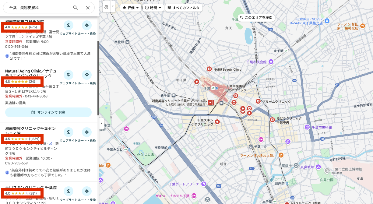 千葉の美容皮膚科Googleマップ