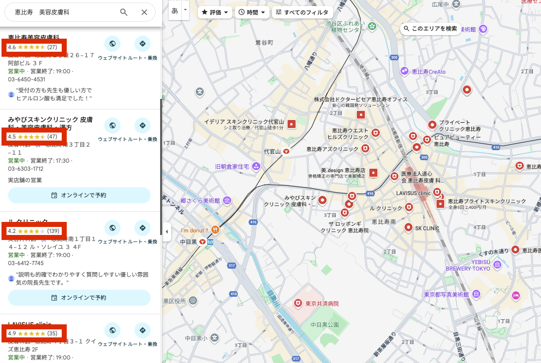 Googkemap恵比寿の美容皮膚科